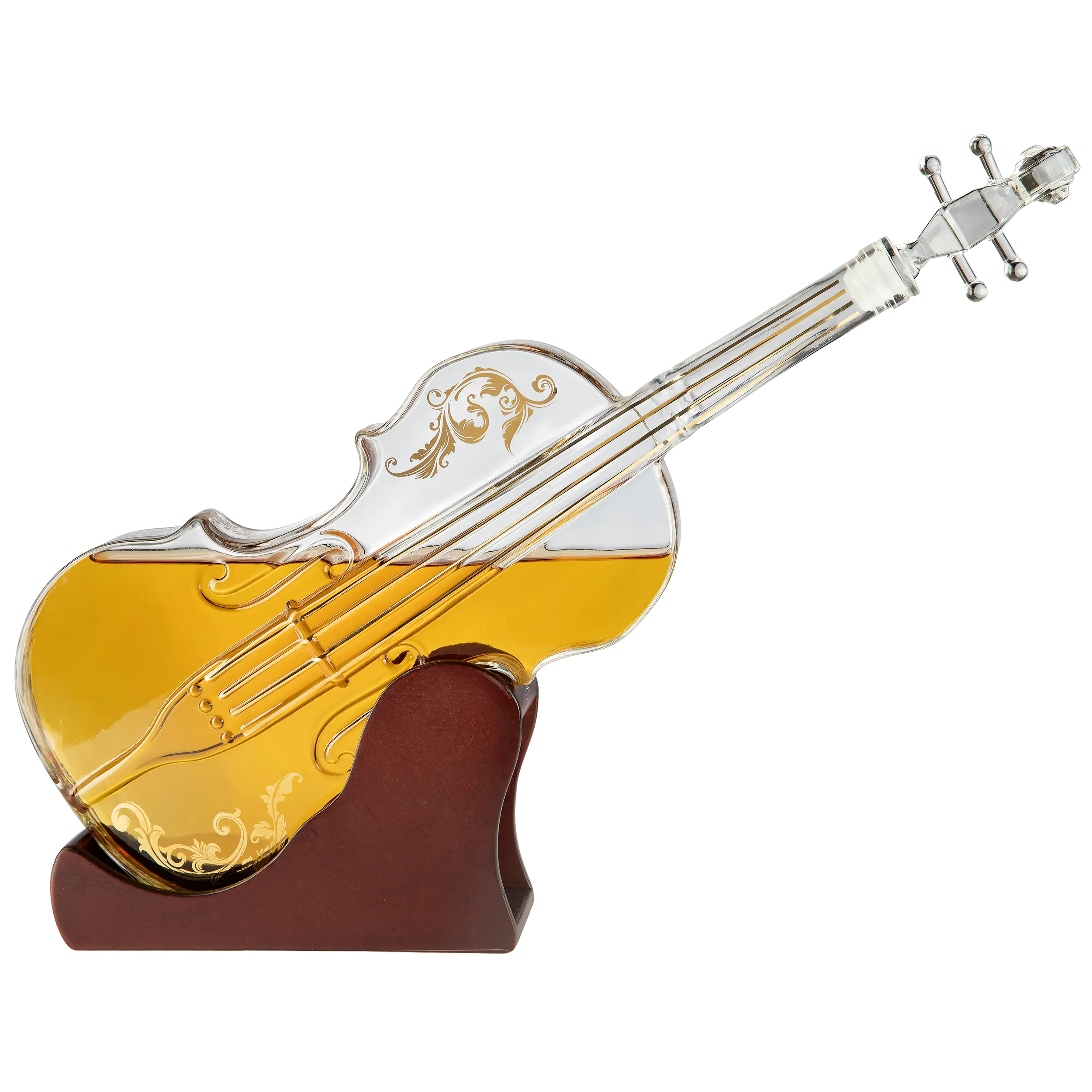 Glass Violin Decanter, Mahogany Base - The Wine Savant 1000 ML Glass Decanter For Whiskey, Scotch, Spirits, Wine Or Vodka For Music Lovers