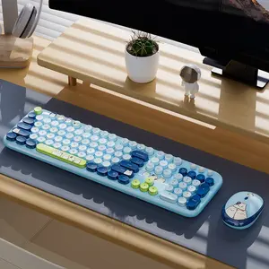 MOFii 1 Set Wireless Keyboard and Mouse Combo, Blue Cat Cute Office Keyboard Mouse, 2.4G Plug and Play, Compatible with Laptop & Desktop, US Qwerty (Battery Not Included)