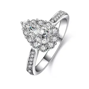 PEAR HALO 925 STERLING SILVER CZ ENGAGEMENT WEDDING RING WOMEN SIZE 3-12 SAE006