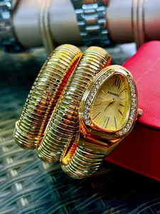 Women's Elegant Snake Skin Design Quartz Watch, Fashionable Wristwatch with Rhinestone Decor, Trendy Watch for Daily Life, Gift for Women with Box, Rhinestone Decorated Watch