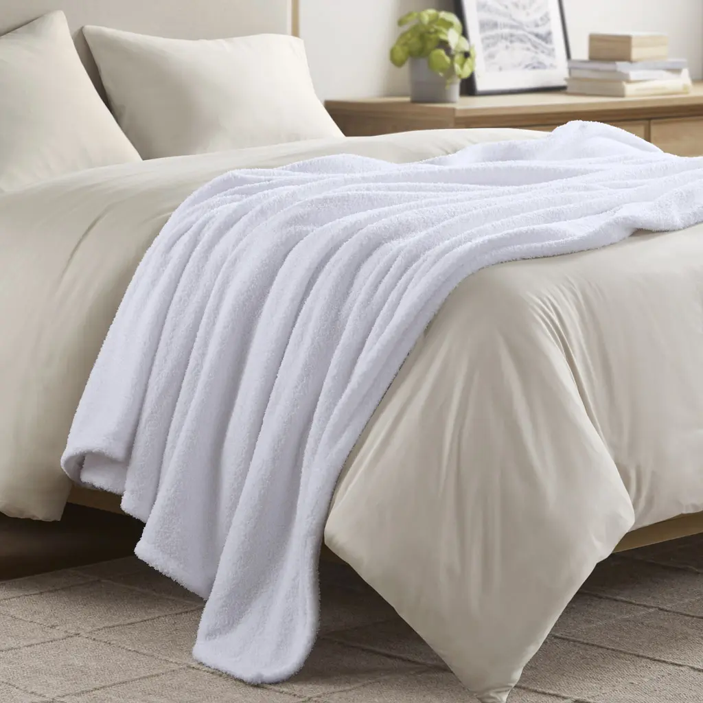 Beautyrest BR51-4437 Twin Size Casual All-Seasons Faux Feather Throw Blanket - 100% Polyester, OEKO-TEX Certified, Neutral Tones White, 66x90x0.25 in, Machine Washable, Cozy Aesthetic