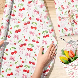 15/35pcs Cherry Wrinkle Paper, Thin Gift Wrap Paper, Birthday Wedding Party Decor, 50cm*35cm, Mother's Day Gift Wrap, Bouquet Packaging Paper