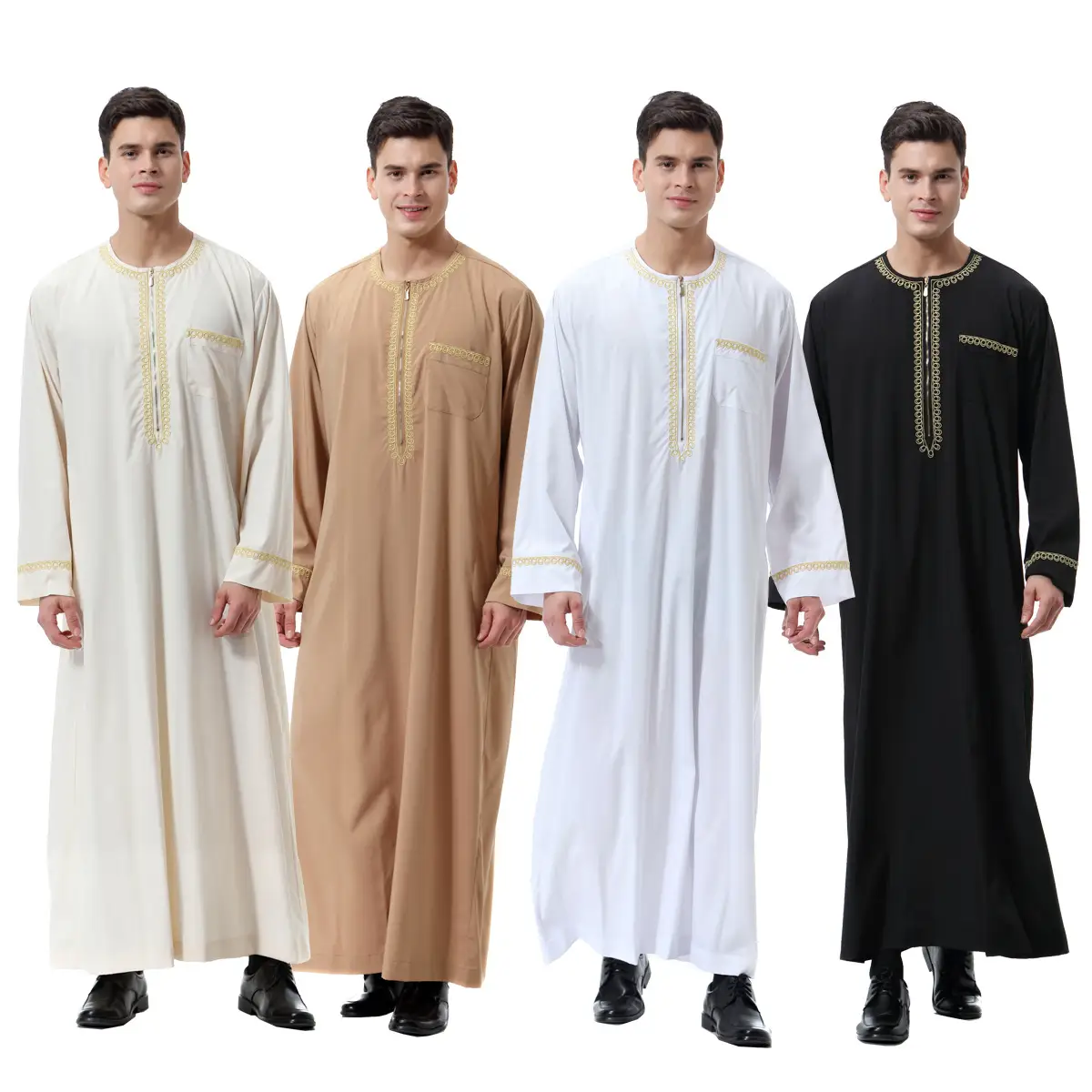 Men's Robe with Ruffled Pockets Zipper, Loose Fit, Casual Elegant, Long Sleeved, Round Collar, Four Season Wear, Muslim Men's Clothing, Arabian Robe,