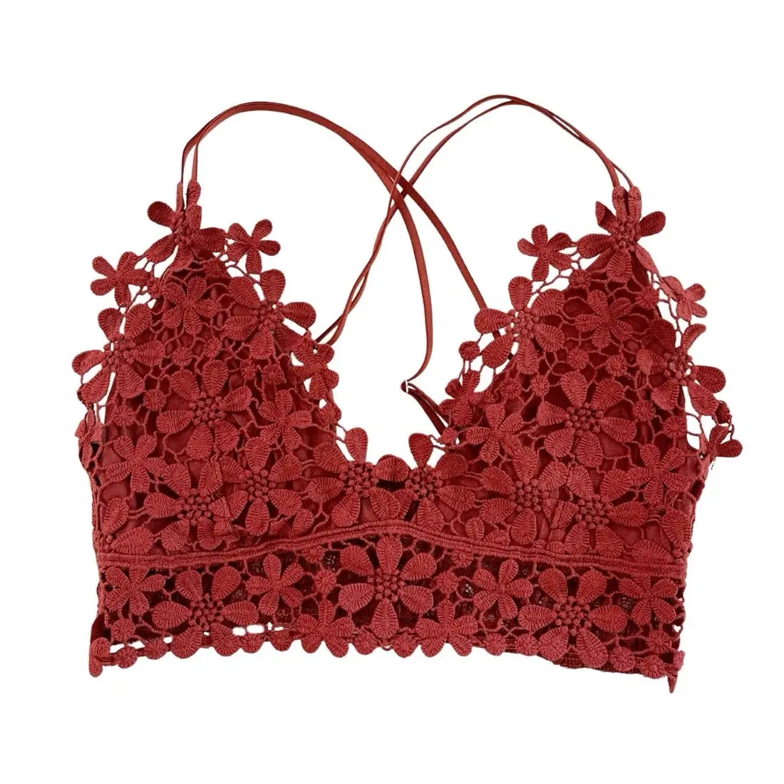 Burnt Orange Daisy Lace Bralette - No Wire, Adjustable Straps, Comfortable, Womenswear
