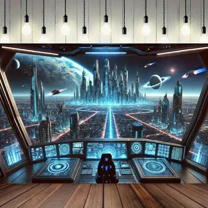 Future Sci-Fi City Background Banner, Polyester Wall Decor, Horizontal Design for Photography & Events, Studio Prop, No Power Needed