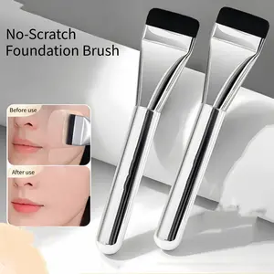 2pcs/lot Hot-Selling No-Scratch Foundation Brush, Flat Head Ultra-Thin Mini Short Handle Soft Bristle Brush for Face Mask & Makeup