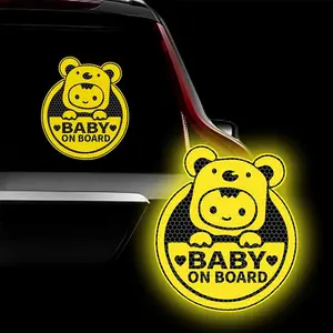 7 Inch Reflective Baby on Board Safety Sign with Cute Koala, Night Visibility Sticker, Car Decals for Car Truck Motorcycle Rear Window Bumper, Car Accessories