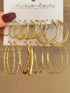 8 Pairs Women'S Elegant Geometric Design Hoop Earrings, Hoop Earring Sets, Fashionable Jewelry for Women & Girls