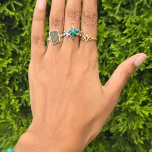 Moldavite Rough Sterling Ring Sz 5