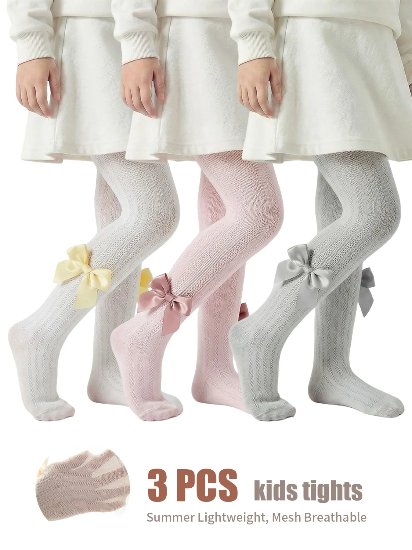 3 PCS Kids’ Summer Mesh Stretchy Tights for Baby Girls – Cooling, Soft & Comfortable，Soft Mesh for Summer Days, Soft Comfy Socks, Mesh Grid Socks