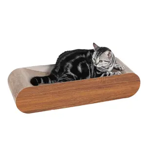Cat Scratcher Cardboard Lounge Bed Bone Shape Design Recyclable Corrugated Scratching Pad Stable Durable Furniture Protector Reversible for Cats - Wood