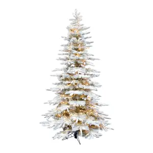 Fraser Hill Farm 6.5' Pre-Lit Flocked Pine Christmas Tree