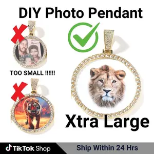 XLarge Personalized Big Picture Pendant Custom Memorial Chain Circle Chain Photo Pendant Necklace Simple for Prank DIY Hip Hop Jewelry