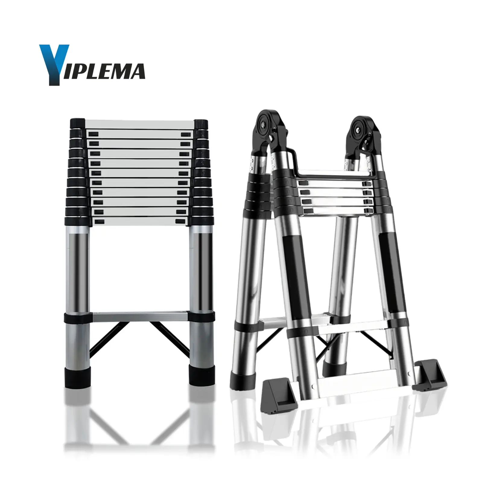 YIPLEMA Aluminum Telescopic Ladder - 15.4 FT (470cm) Heavy-Duty, 330 lbs Capacity, Height Adjustable, Extra Wide Pedals, Foldable Portable with Locking Mechanism, 1 x Folding Telescoping Ladder, Multi-Function for Home Improvement, Aluminum Telescopic Lad