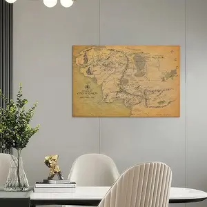 Middle Earth Map Wall Art - HD Print Retro Vintage Map Poster UnFramed, No Frame
