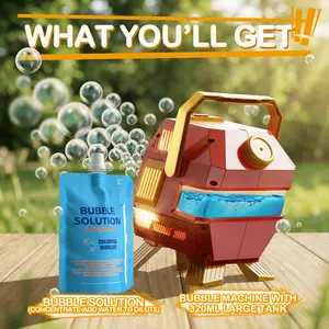 Upgrade Desktop Party Bubble Machine for Kids & Adults, Automatic Rotation RGB Lights, Suitable for Parties Birthdays Weddings, Includes 100ML Concentrate