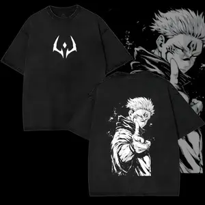 Ryomen Sukuna Vintage Washed Oversized T-Shirt – Jujutsu Kaisen: Execution x The Culling Game Anime Graphic Tee, Retro Streetwear Casual Unisex Top, Acid Wash Soft Cotton T-Shirt, Gift for JJK Fans