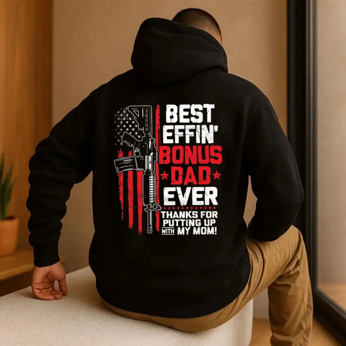 Funny Stepdad Tshirt, Bonus Dad Shirt—Christmas Gift for Stepfather, Unisex Hoodie, Casual Crewneck Tee, Back Print Sweatshirt, Regular Fit