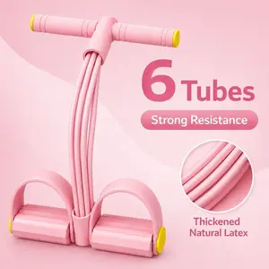 Multifunction 6-Tube Pedal Resistance Trainer, Thick Latex High Elastic Foot Exerciser, Full Body Workout Equipment for Abdomen Leg Arm Stretching Training