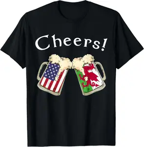 100% Cotton American Welsh Patriot US Flag Beer Drinks Wales Grown T-Shirt