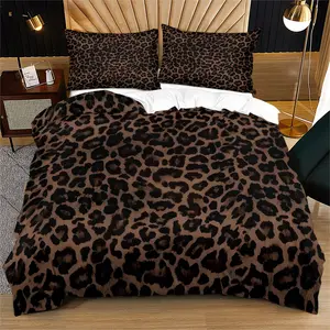 2/3 Pcs Dark Brown Leopard Print Duvet Cover Set, Decorative Duvet Cover, 1 Quilt Cover & 1/2 Pillowcases (no filler), Fits Bedroom/Hotel/Homestay Decor, Ideal for Retro Style Fans/Families/Hotel Buyers/Anniversary Gifters