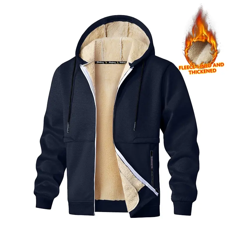 Men's Autumn Winter Hooded Sweatshirt Full Zip Up Sports Shirt Fleece Lined Thick Warm Jacket