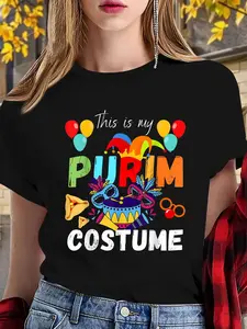 100% Cotton This Is My Purim Costume Funny Hamantaschen Jewish Holiday T-Shirt T-Shirt Print Round Neck Short Sleeve T-Shirt For Women Casual, Summer, Women Top Graphic Tees Women Tops