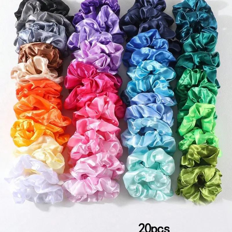 20pcs Satin Wholesale Set, Women's Plain Headbands, Multi-Color Ponytail Holders, Casual All Seasons Accessories, Elastic Tie Band, Elastic Hair Accessory, Hair Style Accessory
