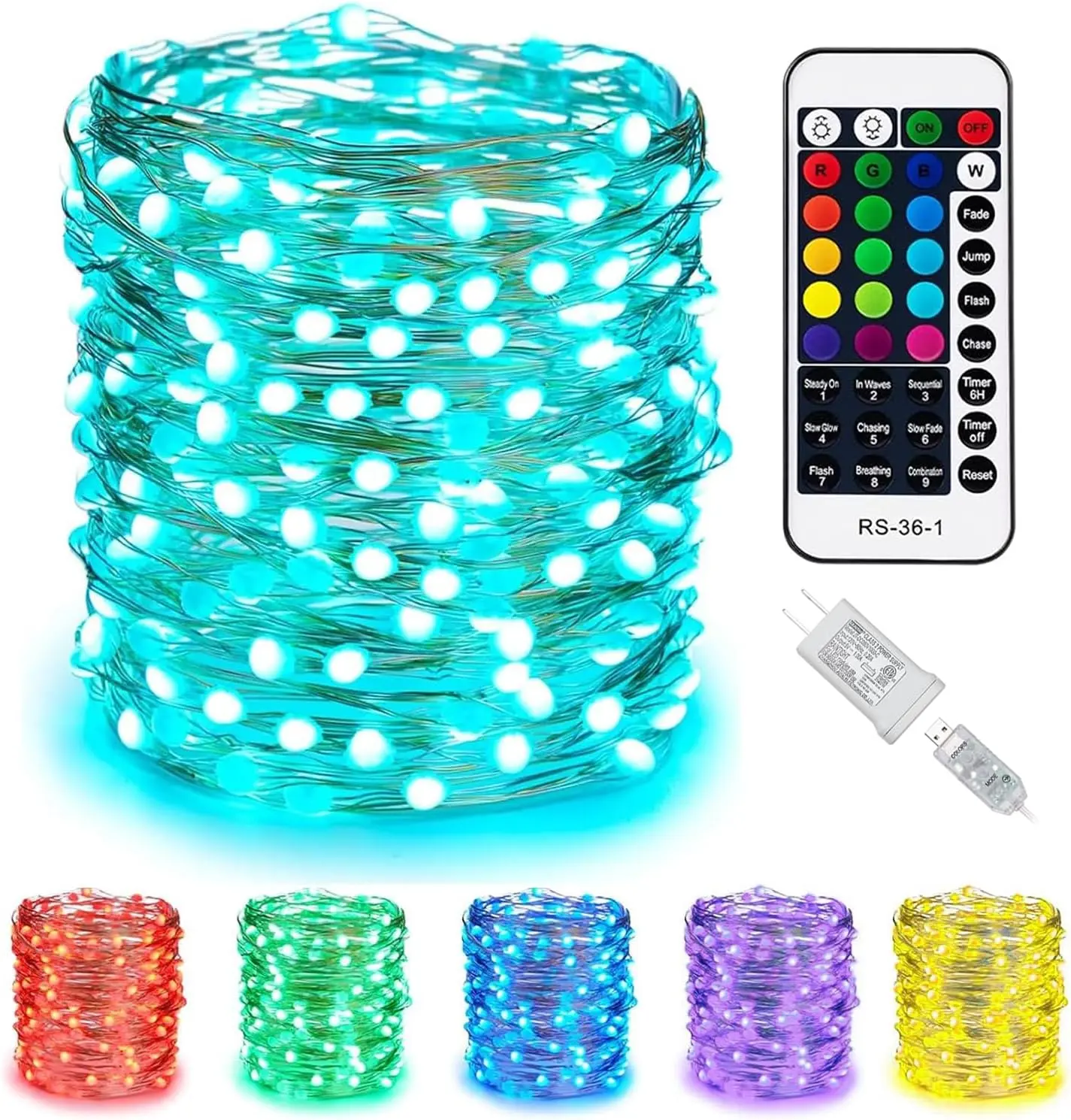 Color Changing Fairy String Lights - 33 ft 100 LED USB Silver Wire Lights with Remote and Timer, Starry Fairy Light for Bedroom Party Indoor Christmas Decoration, 16-Colors, Adapter Included