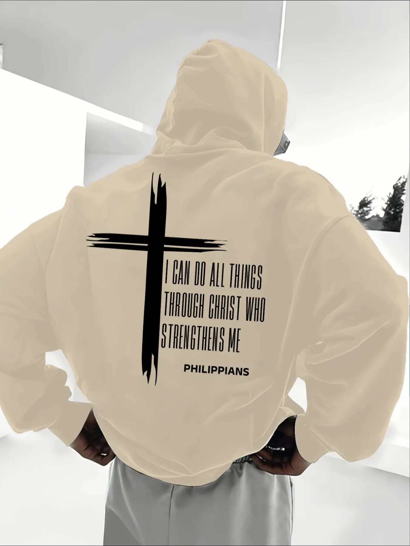 Men's New Letter Cross Graphic Print Fleece Sweatshirt, Unisex Casual Hooded Top, Graphic Print Hoodie, Fall & Winter Thick Fabric, Casual Faith Based Streetwear Sweatshirt, Stylish and Comfortable
