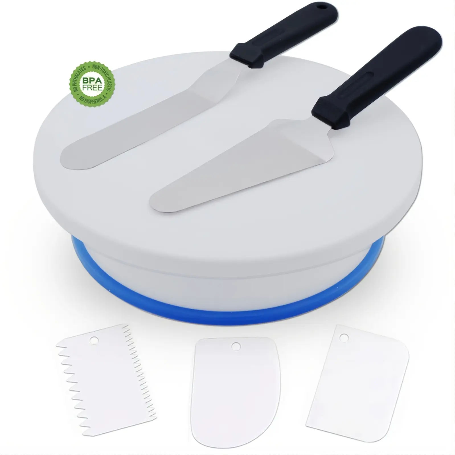 Cake Decorating Kit Baking Supplies Cake Decoration Supplies Cake Rotating Turntable with 2 Matte Angled Spatulas 3 Icing Smoother Scrapers Baking Accessories Tools for Beginners Professionals