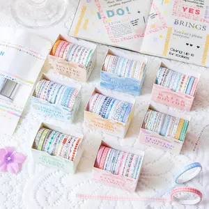 80 rolls of mini cute washi tape basic border notebook tape modern style DIY decoration material notebook tape sticker.