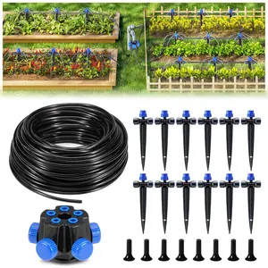 50FT Garden Drip Irrigation Kit, Automatic Watering System with 5-Way Connector, Quick Connectors, Adjustable Drippers, Raised Bed, Patio