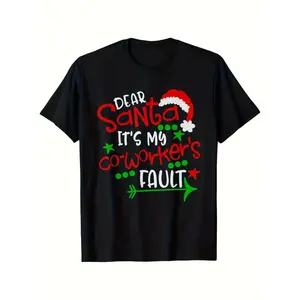 Dear Santa It's My Co-worker's Fault Funny Christmas T-Shirt - Sarcastic Holiday Unisex Crew Neck Short Sleeve Tee, Premium Soft Cotton, Breathable & Comfortable Fit - Perfect Xmas Office Party Outfit, Secret Santa Gag  Hip Hop Graffiti Design T-Shirt