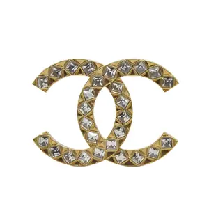 Pre-owned CHANEL metal Small Leather Goods Large Gold & Crystal CC Brooch