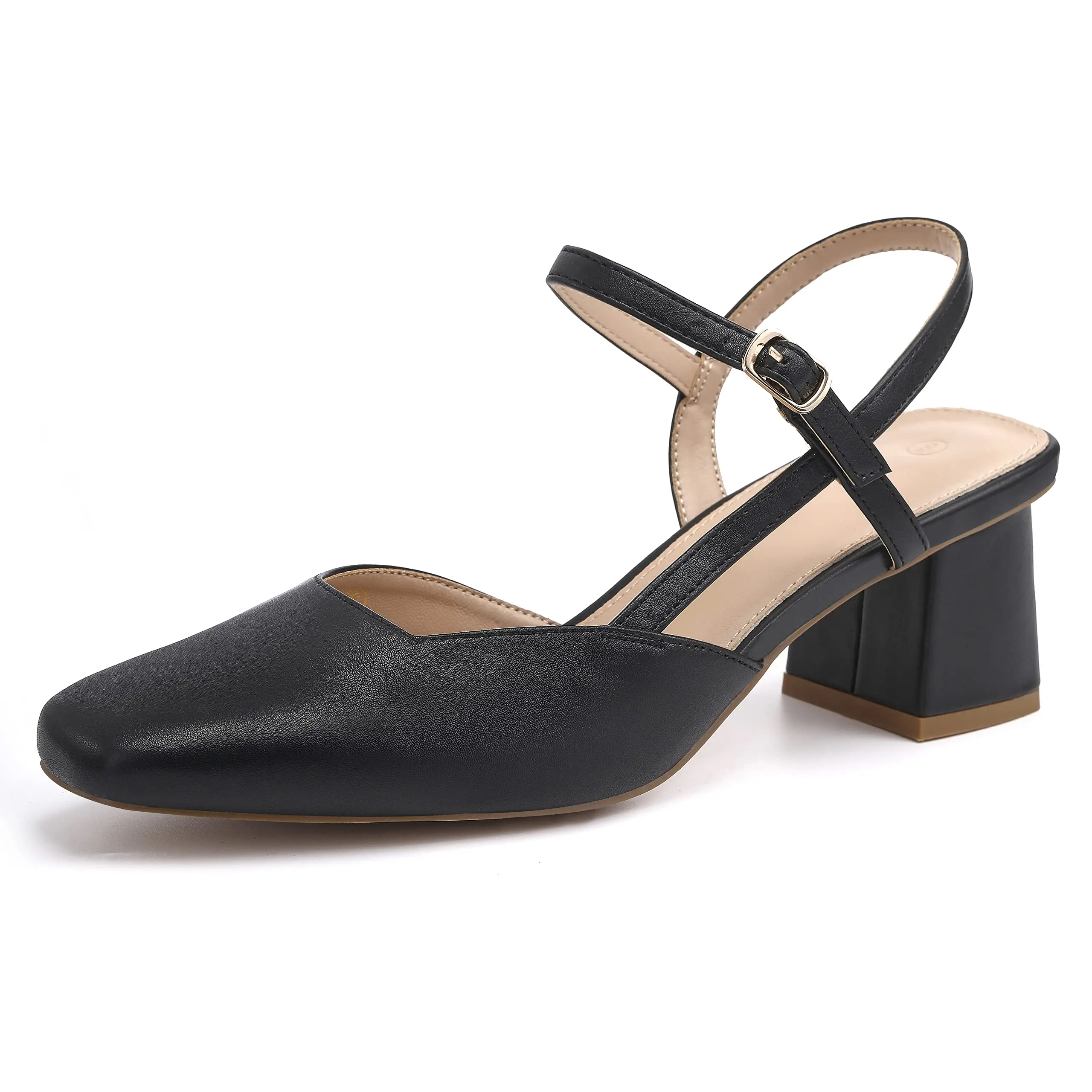 Imily Bela Women's Slingback Chunky Low Heels Closed Square Toe Heel Wedding Party Dress Pumps Shoes