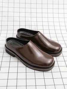 Men's New Fashion Casual Half Slippers, Luxurious Comfortable Thick Sole Open Toe Summer Breathable Outdoor Height Increasing Leather Shoes, Thick Bottom Slippers