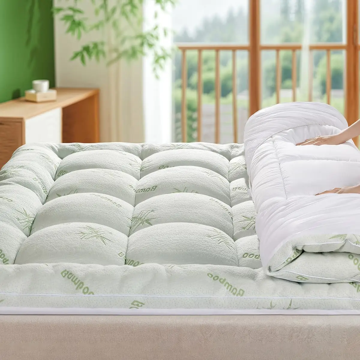 Cooling Bamboo Mattress Topper – Soft, Comfortable Pillow-Top, Extra-Thick Quilting, Deep Pockets, Multiple Sizes for Ultimate Relaxation and Comfort