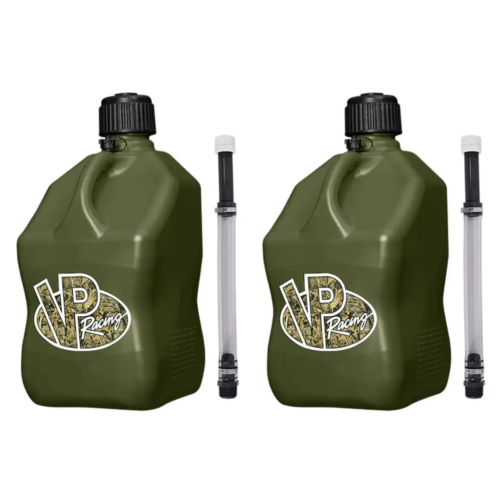 VP Racing 3846-CA 5.5 Gallon Square Motorsport Jug, Camo, 14" Hose, Close-Trimmed Cap, 2 Pack