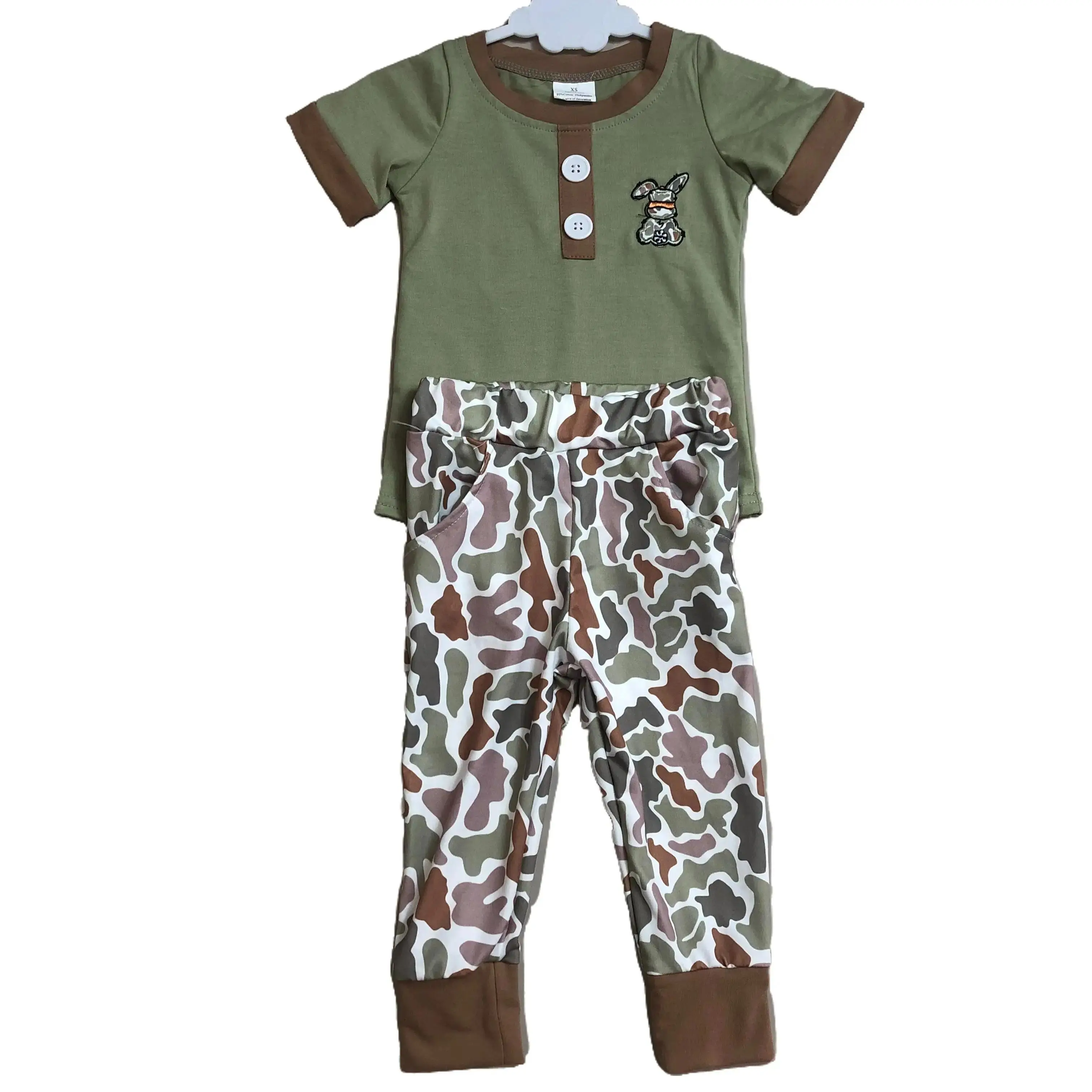 Boys' Easter Casual Set, Rabbit Bunny Embroidery Spring Kids' Outfit BSPO0603