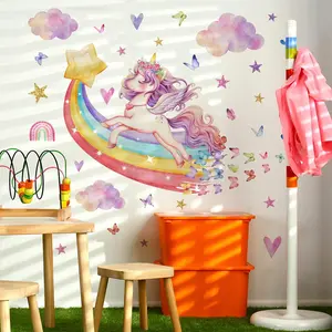 Unicorn & Cloud Pattern Wall Sticker, Self Adhesive Wall Decal, Wall Art Decorative Sticker for Home Bedroom Living Room