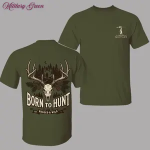 Born To Hunt Whitetail Deer Shirt | Deer Skull Hunting Tee | Outdoor Hunter Graphic T-Shirt | Rugged Hunting Shirt | Gift for Hunter
