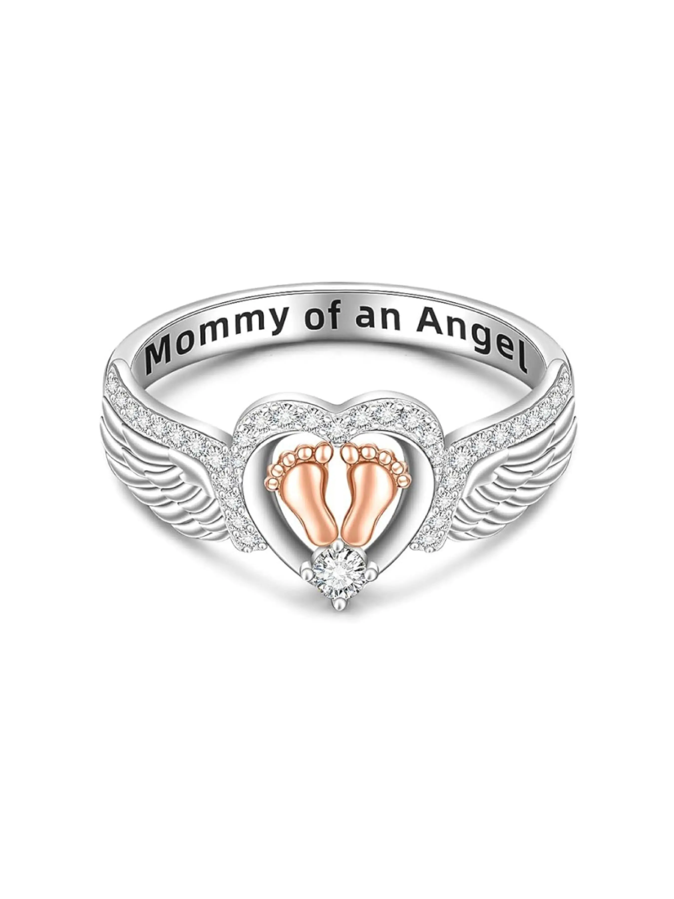 Creative Angel Ring for Mommy, Fashionable Heart Design, Perfect Daily Wear Accessory, Ideal Holiday Gift, Stylish Wings Detail, Engraved Ring