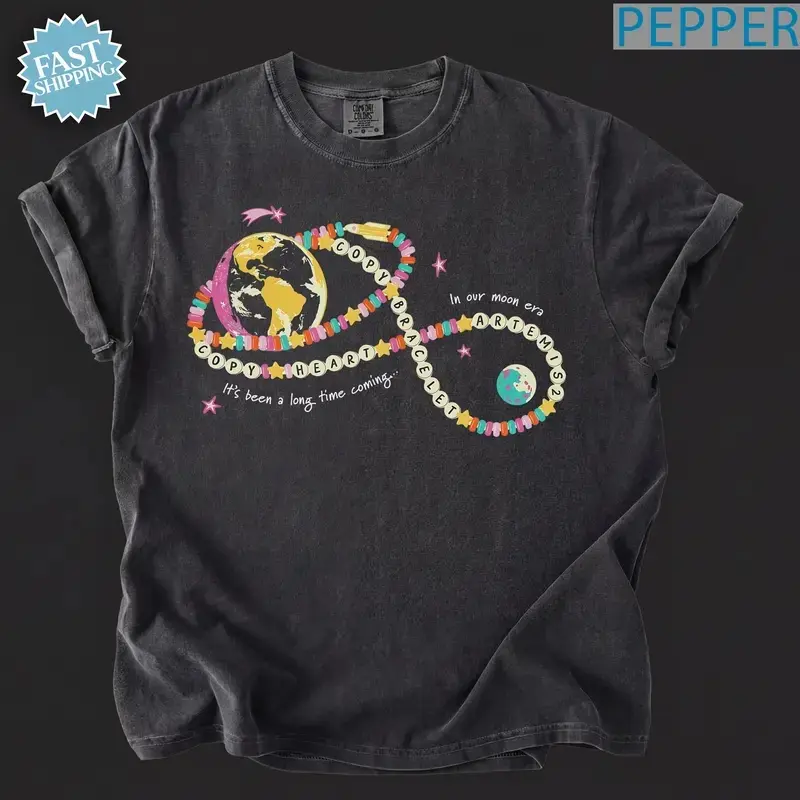 Comfort Colors  Copy Heart, Copy Bracelet, Artemis II NASA Mission T-Shirt: Vintage Feel, DTG Print, Space Exploration Apparel