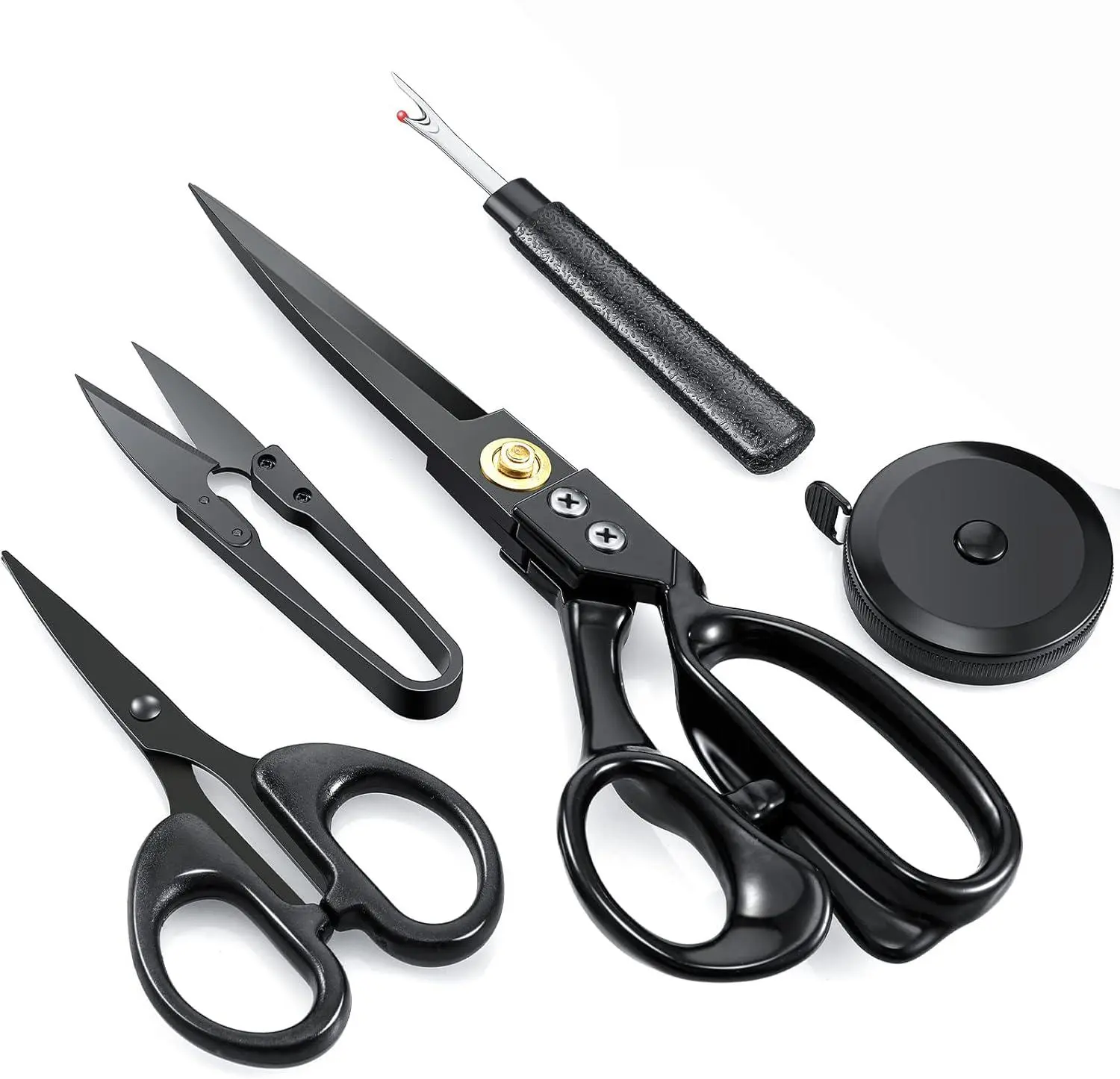 9 Inch Fabric Scissors Tailor Sewing Shears for Fabric Cutting Heavy Duty Tailor Scissors for Quilting Sewing and Dressmaking with Tape Measure, Thread Snips, Seam Rippers (Black, Classic Style)