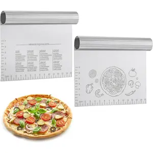 2PCS Bench Dough Scraper Cutter, Stainless Steel Kitchen Food Scraper Chopper with Matched Protective Cover, 6 inch Bench Knife for Banking & Cooking (2Pack, Silver)