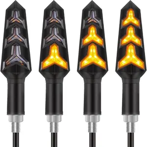 4PCS Motorcycle Turning Indicators Flowing Turn Signal Lights 12V 12 LEDs Bulbs for Motorbike Scooter Quad Cruiser Off Road-Y Shape