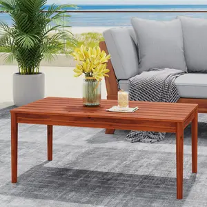 36.25*20.5*15 Inch Natural Acacia Wood Outdoor Coffee Table, Rustic Style Low Profile Solid Wood Side Table, Weather Resistant Sturdy Rectangular Accent Table for Patio Backyard Garden Indoor Decor