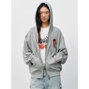 URBAN REVIVO Lady's Plaid Embroidered Drawstring Pullover Hoodie - 2026 Summer Thin Cotton-Polyester Fabric, Long Sleeve, Casual Women's Top