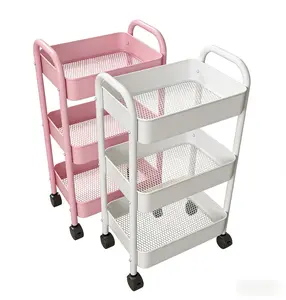 Basics 3-Tier Rolling Utility or Kitchen Cart, Lockable Wheels, Multifunctional Storage, Metal Storage Organizer, Portable, Dusty